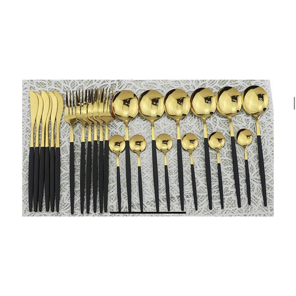 24 pc cutlery set stainless steel black and gold